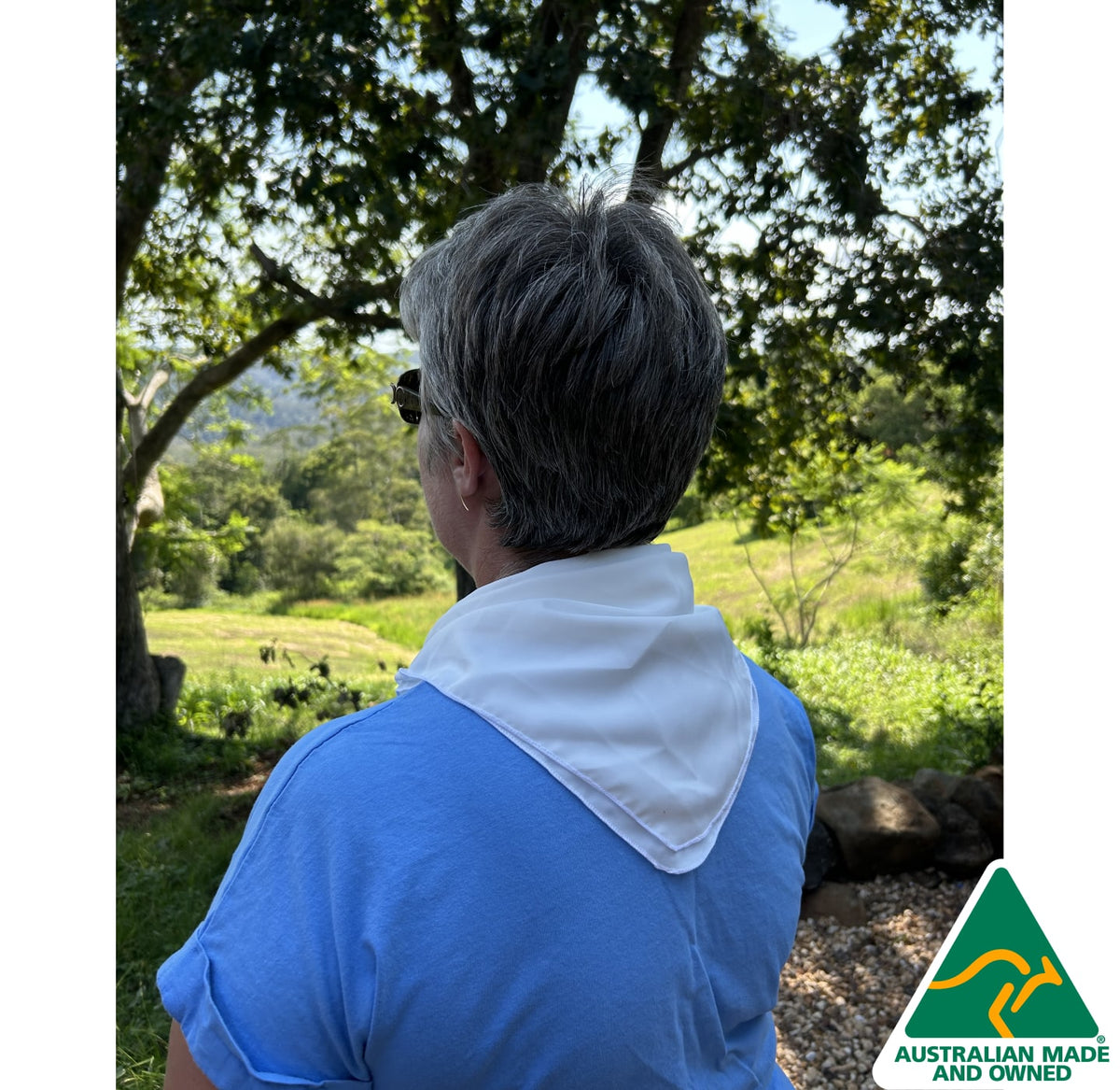 Iceepak cooling scarf worn outdoors